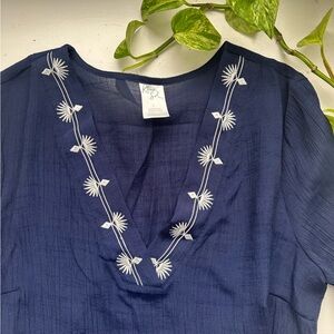 Kona Sol Gauze Cover Up w/high/low hem and embroidery